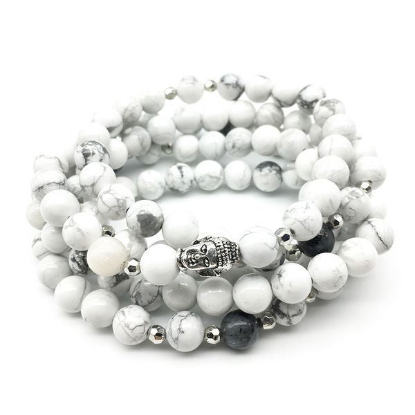 SN1250 Moda in vendita Bracciale da donna Bracciale in howlite bianca naturale 108 Mala Balance Yoga Gioielli Bracciale alla moda Buddha