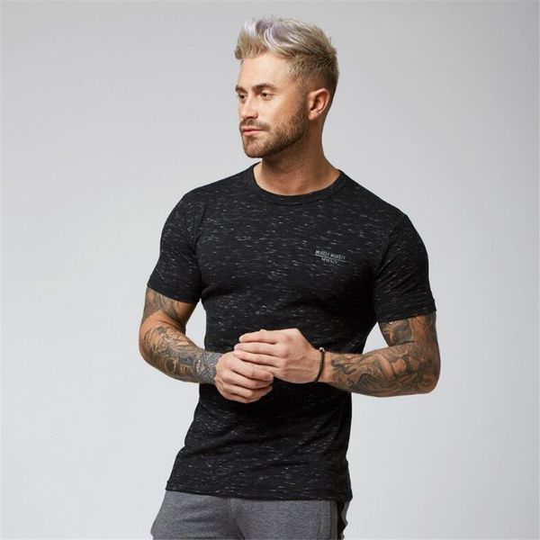 

summer new men's breathable cotton t shirt round neck mens t shirt 2018 fashion brand muscle fitness short sleeve men t-shirt, White;black