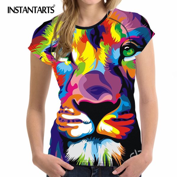 

instantarts painting animal women quick dry running sports short sleeve t shirt women professional fitness outdoor elastic tee, Black;blue