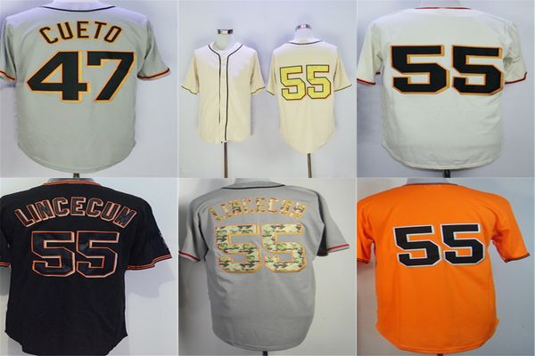 

2016 new mens womens kids san francisco 55 tim lincecum beige black white orange 47 johnny cueto grey baseball jerseys, Blue;black
