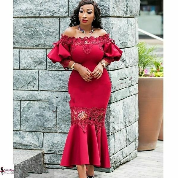

шикарный красный русалка выпускного платья с плеча 3/4 рукава кружевные аппликации африканские платья партии гламурные сексуальные коктейльн, Black