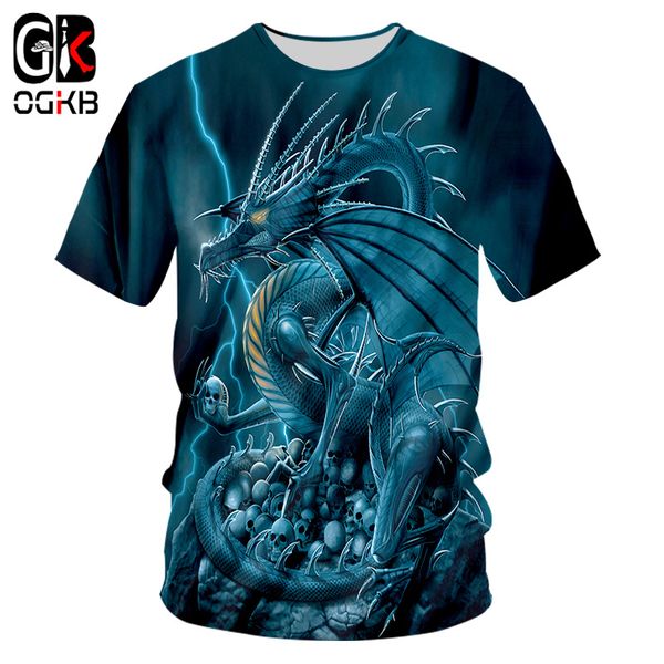 

ogkb summer women/men's funny print blue dragon 3d t-shirt animal tshirt man hiphop streetwear punk o neck tee shirts homme, White;black