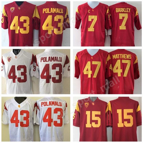 

usc trojans jersey 7 matt barkley 15 michael bowman 43 troy polamalu 47 clay matthews ncaa football jerseys college pac 12 red white, Black