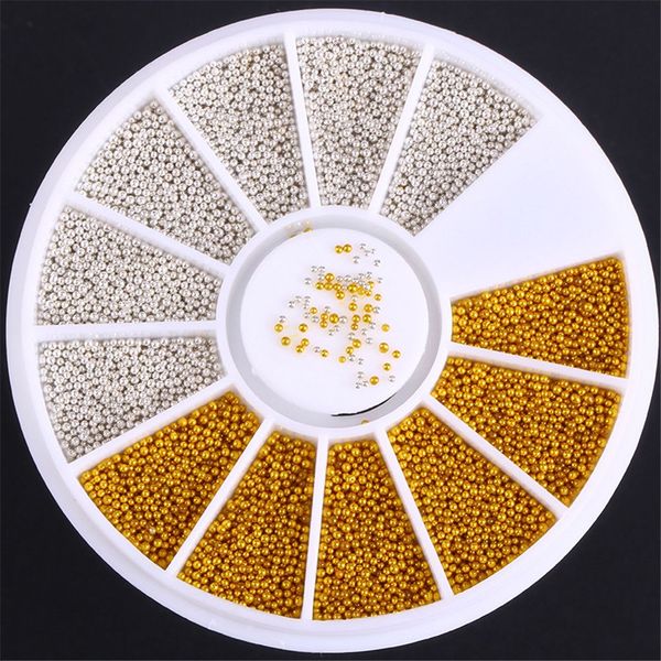 

1 wheel charms diy gold/silver metal caviar bead nail art decoration nails tips steel ball 3d nail art glitter beads decor, Silver;gold