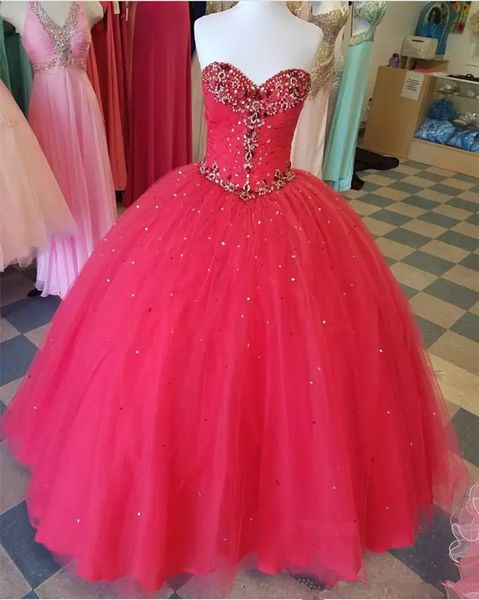 2020 Pink Ballkleid Günstige Quinceanera Ballkleider Schatz Tüll Bling Kristall Strass Prom Party Kleid QC1107