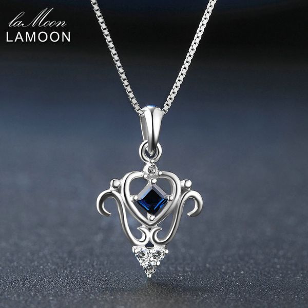 

lamoon princess cut 100% real square sapphire 925 sterling silver chain pendant necklace jewelry s925 lmni055