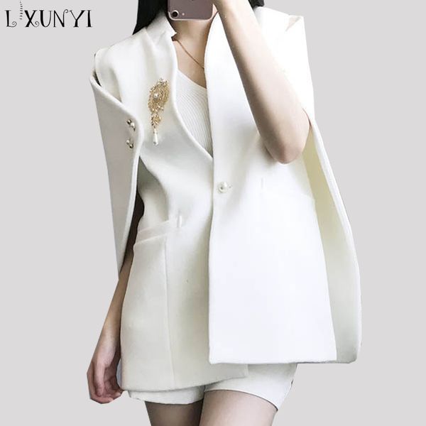 

lxunyi new autumn woolen ponchos and capes woman one button brooch outwears female overcoat coat slim sobretudo feminino casacos, Black