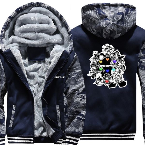 

usa size mens camouflage coat for game undertale sans battle fatigues jacket thicken hoodie hip hop sweatshirts, Black