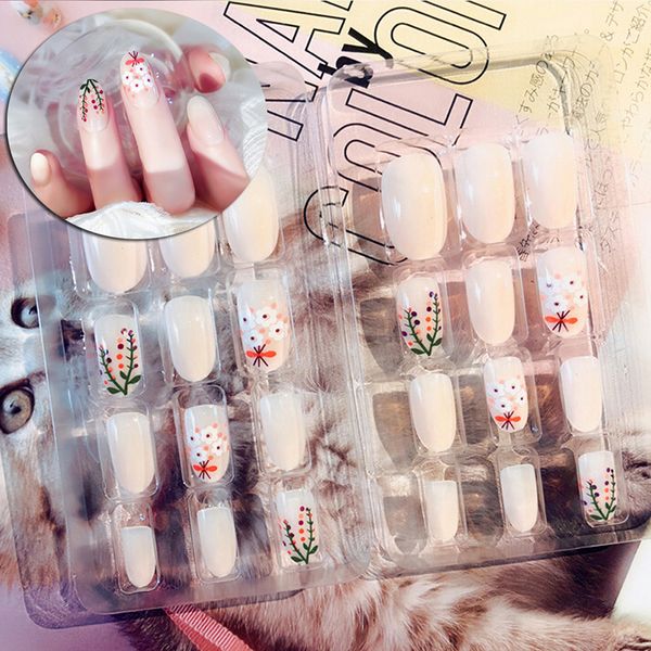 

beautiful flowers 24pcs french printing false nail tips art design fake nails, Red;gold