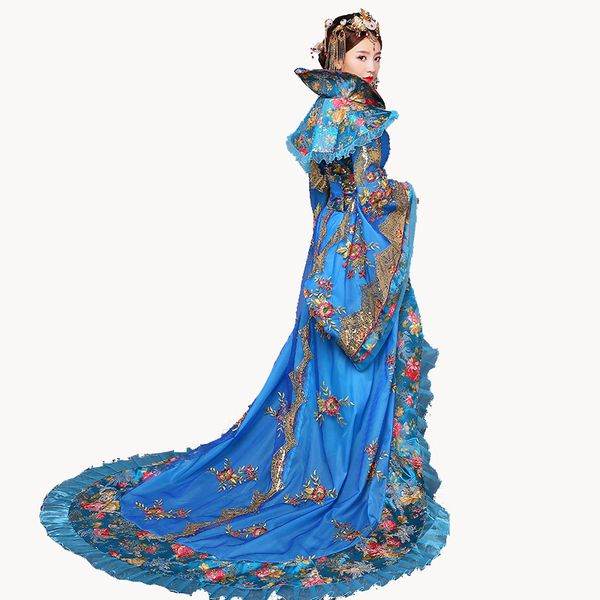 

designer new women noble draggle-tail dress queen of the tang dynasty princess clothing chinese ancient perform costums, Black;red