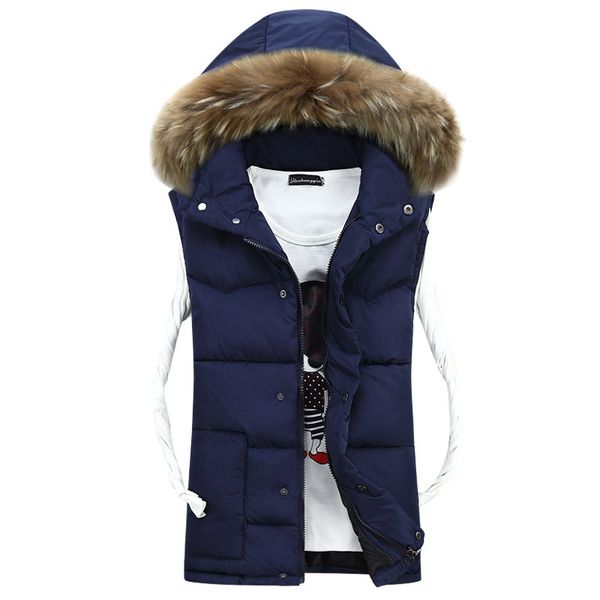

new men winter waistcoat fur collar sleeveless zipper coat winter vest outwear overcoat drop shipping abz104, Black;brown