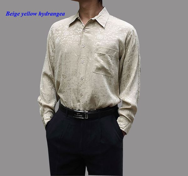 

100% natural silk male long-sleeve shirt,19 momme of pure silk men shirt,100% jacquard casual shirt,pure shirts, White;black