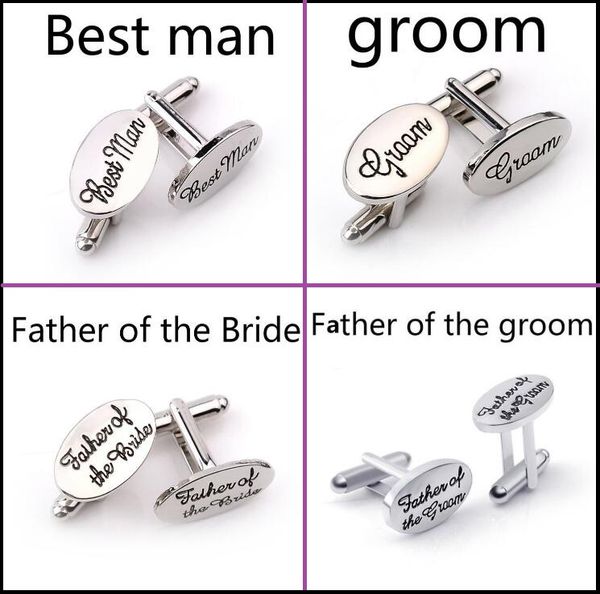 

mens wedding cufflinks oval shirt cuff link clips man/grooms /brother of the bride /letters cufflinks gift accessories, Silver