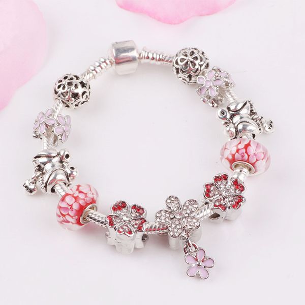 

aifeili silver flower beads red heart charm bracelets for diy original european fashion jewelry gift, Black