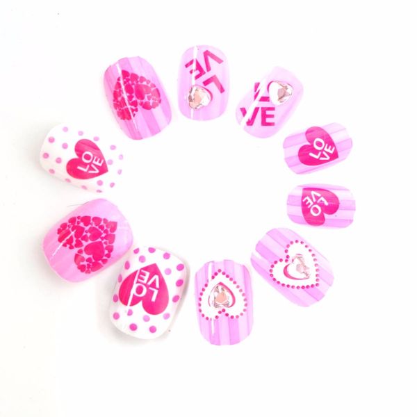 Acheter Hot Spots And Hearts Enfants Faux Ongles Rose Strass Décoration Pré Colle Appuyez Sur Faux Ongles Conseils Pour Les Petites Filles De 23 Du