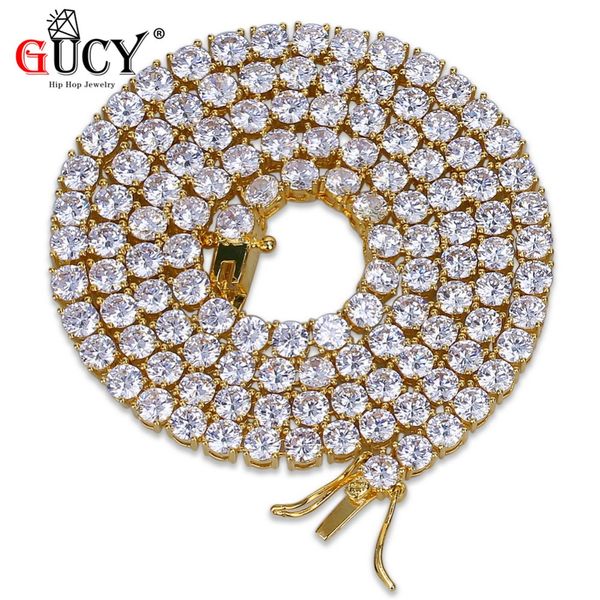 

gucy hip hop tennis chain necklace all iced out 1 row 4mm micro pave cz stones necklaces punk rock jewelry 18".20".24" for gift, Silver