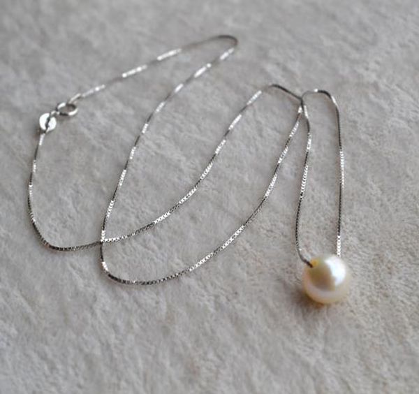 

single pearl jewellery,white color 8mm natural freshwater pearl sterling silver chain necklace,wedding bridesmaid women gift, Black