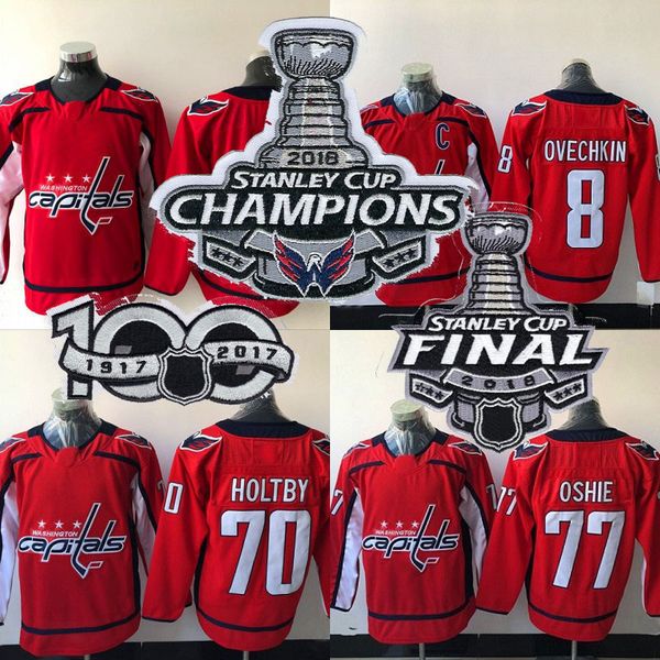 

womens 2018 stanley cup champion patch washington capitals jersey 8 alex ovechkin 70 braden holtby 77 t.j. oshie blank hockey jerseys, Black;red