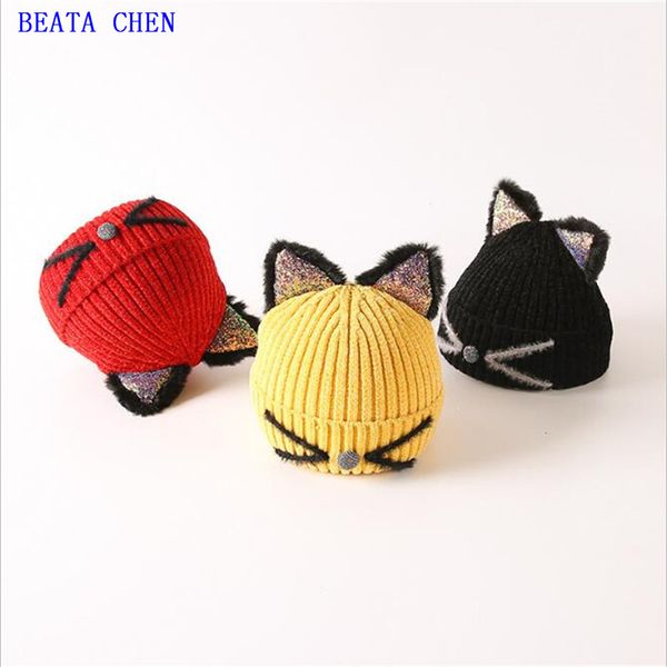 

new sequined ear cat woollen hat for autumn and winter children 2-6 year old baby warm woollen hat and cold-proof knitted