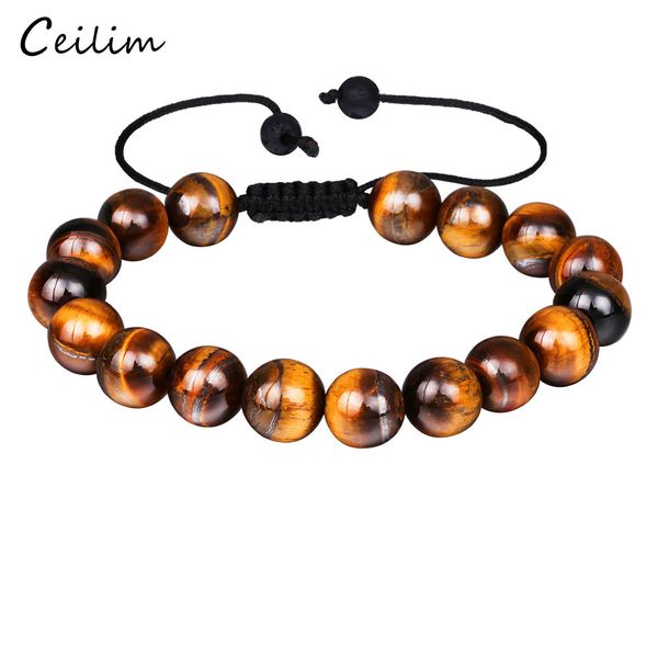 

men's fashion natural tiger eye beads matte onyx stone woven bracelet bangles healing balance prayer women men jewelry wholesale, Black
