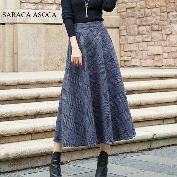 

england style high waist plaid pleated bust skirt women autumn winter mid-calf long skirt for girls, Black