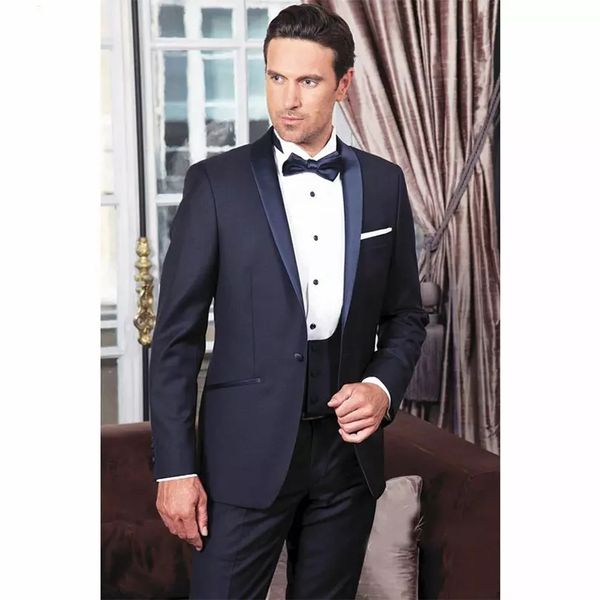 

custom made navy blue men suits for wedding groom tuxedos groomsmen suits man prom wear costume homme 3piece(jacket+pants, Black;gray