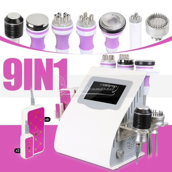 

9 in 1 unoisetion cavitation radio frequency vacuum cold pn lipo laser slimming machine 6 big 2 small
