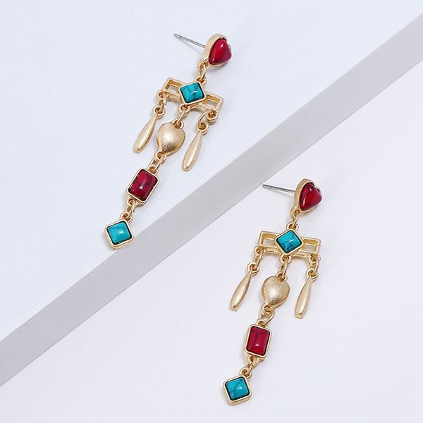 

instagram explosions personality geometric red turquoise tassel earrings gold fashion long eardrop wholesale, Silver