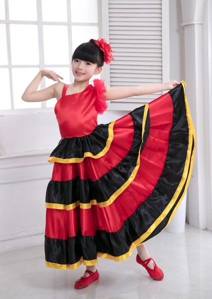 

belly dance skirt children spanish flamenco skirt spanish dance costumes for girl vestido flamenco skirt-540 degree, Black;red