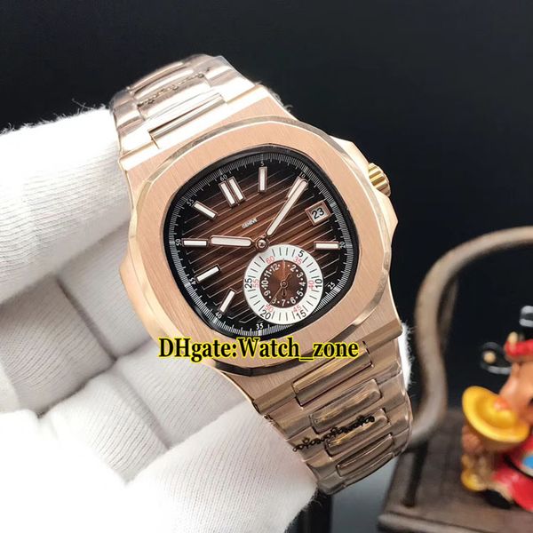 

40mm date sport nautilus 5980/1ar-001 brown dial asian 2813 automatic mens watch rose gold case band gents brand wristwatches, Slivery;brown