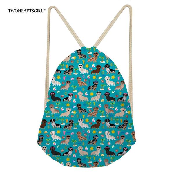 

twoheartsgirl floral dachshund dog drawstring bag backpack for women cute student kids bagpack teen girls tourism rucksack