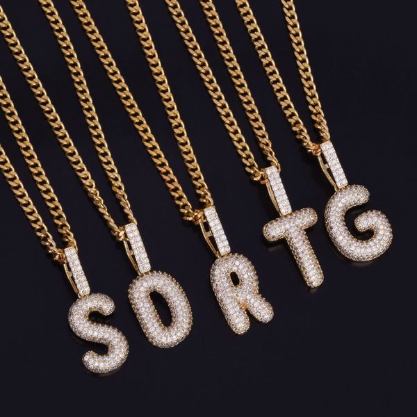 

hip hop jewelry men's small bubble letters necklaces &pendant custom name charm gold silver ice out cubic zircon cuban chain