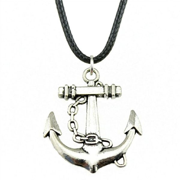 

wysiwyg 5 pieces leather chain necklaces pendants choker collar vintage necklace handmade anchor 30x27mm n6-b10006, Golden;silver