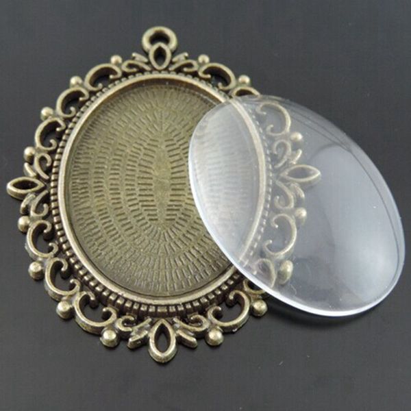 

5pcs antique bronze flower necklace pendant jewelry tone alloy rectangle cameo setting tray and glass 61*48*8mm pendant 38854, Black