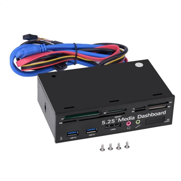 Freeshipping 5,25 Zoll PC Multifunktions-Medien-Dashboard USB3.0 e-SATA Audio SIM/SMART Multi-Kartenleser für Computergehäuse, Schacht für optische Laufwerke