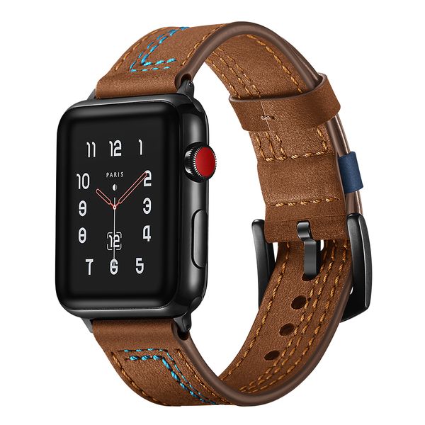 

apple watch watch band apple watch1/2/3 first layer leather mad horse cowhide 7 word style, Black;brown