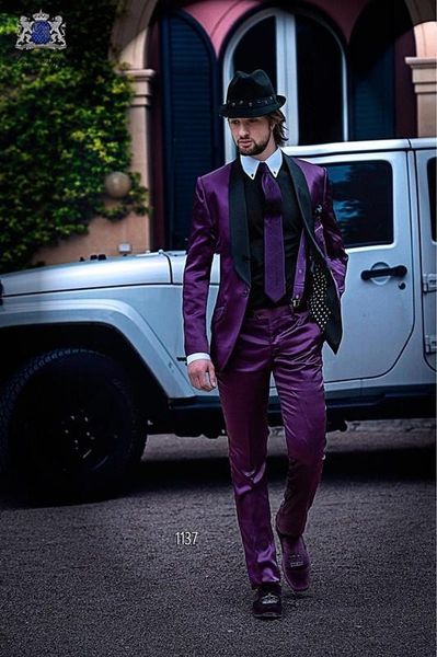 New Fashion Shiny Purple Groom Smoksmen Groomsmen indossano abiti da ballo di attività da lavoro per uomini abiti da ballo (giacca+pantaloni+cravatta) NO: 107