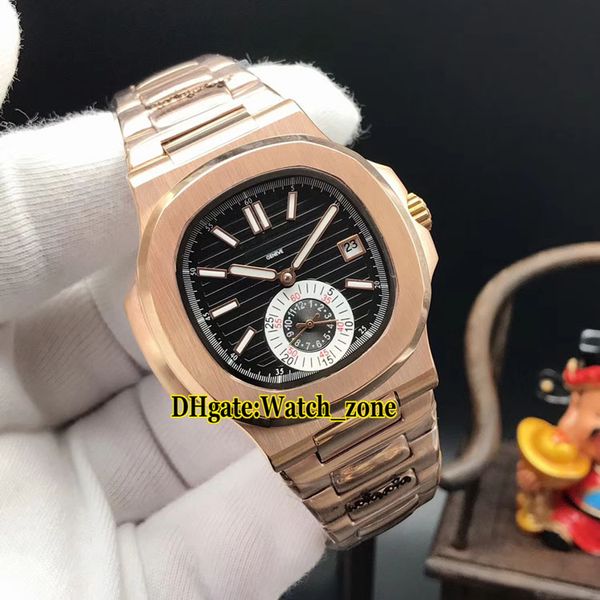 

40mm date sport nautilus 5980/1r-001 black dial asian 2813 automatic mens watch rose gold case band gents wristwatches, Slivery;brown