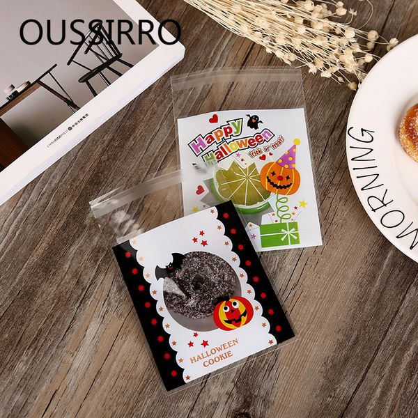 

100pc/lot halloween cookie packaging self-adhesive plastic gifts bags for biscuits snack baking 10x10cm party birthday supplies
