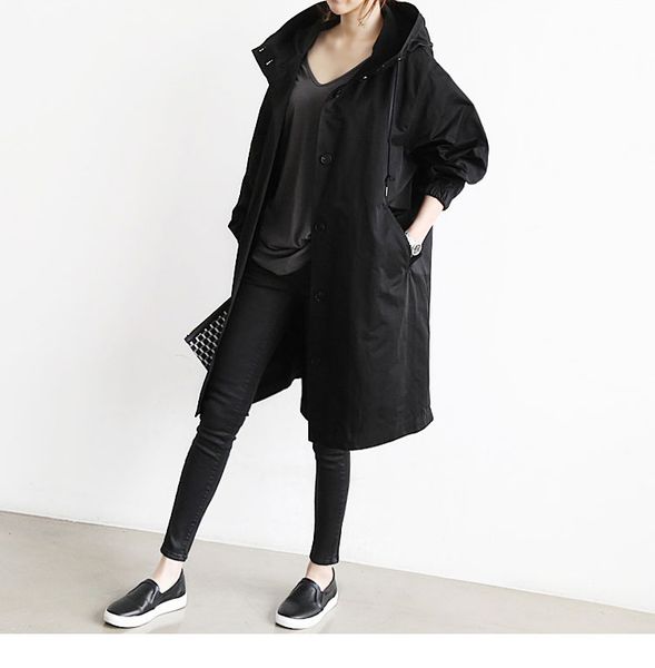 

2022 women's trench coats fashion spring autumn women army green hippie oversized trench long coat cotton female casaco overcoat, Tan;black