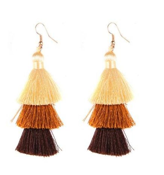 

multi layer cotton thread earrings affordable tassel dangle earrings cotton thread multi color fringe thread dangle earrings, Silver
