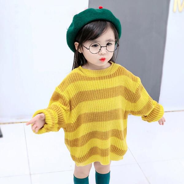 Autumn Winter Children Sweater Girls Striped Loose Sweater 1 7 Years Baby Toddler Girl Clothes Girls Long Sweater Free Toddler Boy Knit Sweater