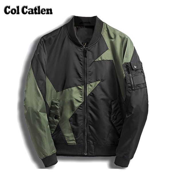 

new brand autumn jacket men fashion casual stand collar star patchwork baseball pilot men's jackets green homme overcoats male, Black;brown
