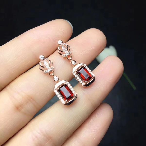 

fashion natural red garnet drop earrings natural gemstone earrings elegance lovely crown square 925 silver female gift jewelry, Golden;silver