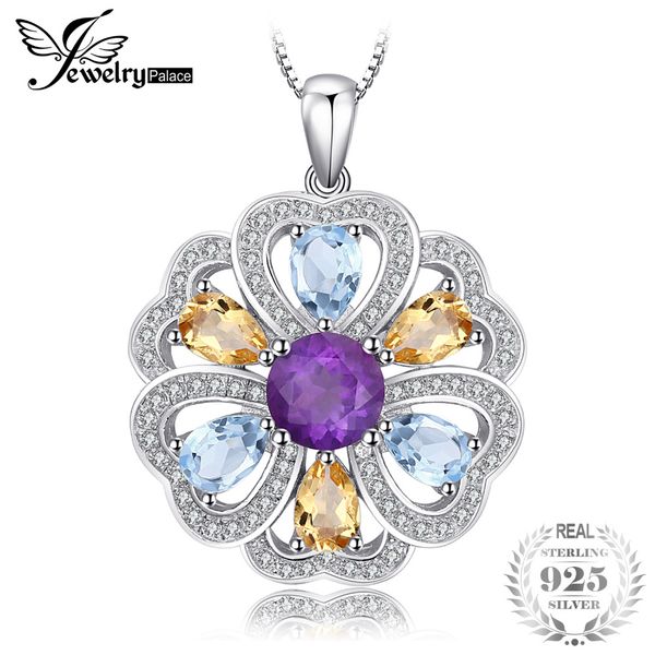 

jewelrypalace flower heart 4ct genuine amethyst citrine blue z white z pendant necklace 925 sterling silver 45cm chain