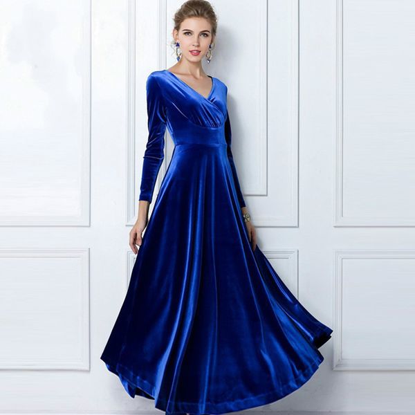 2019 Lady Large Plus S 3xl Velour Maxi Dresses Woman Solid Color V Neck Long Sleeve Empire Evening Dress From Bowie0306 2372 Dhgatecom