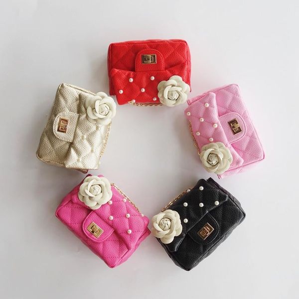 

5 цветов детские цветочные бусины сумка мода дети искусственная кожа сумка маленькие девочки подарки малыша кошелек сумочка дети мини сумка, Black