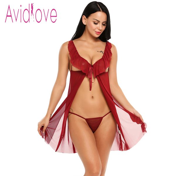Avidlove Sex Clothes Lace Mesh Ruffled Nightwear Dress Women Babydoll  Lingerie Sexy Hot Erotic Underwear Sleepwear Porn Costume Y1890305 Bras And  ...