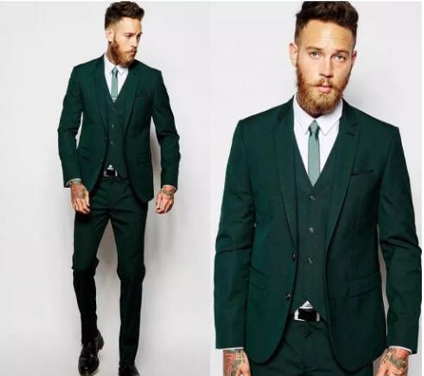 

2018 green formal wedding men suits for groomsmen wear three piece trim fit custom made groom tuxedos evening party suit jacket pants vest, Black;gray