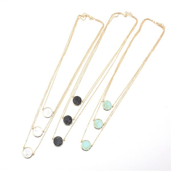 

BOHO многослойные круглый бирюзовый натуральный камень ожерелье Druzy кварцевый хрустальный шар позолоченный свитер ожерелье геометрические ювелирные изделия